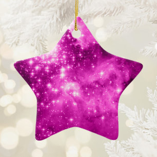 Pink Stars Ceramic Ornament