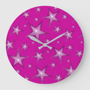 Pink Stars clock round pink