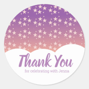 Pink Stars Cloud Birthday Favour Classic Round Sticker