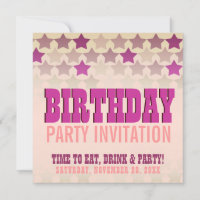 Pink Stars Country Gal Birthday Party Invitation