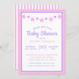 Pink Stars Girls Baby Shower Invitation