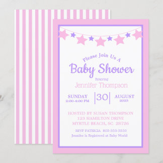 Pink Stars Girls Baby Shower Invitation