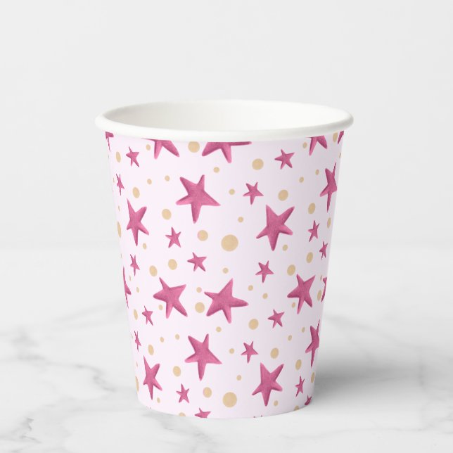 Pink Stars Girly Party Paper Cups (Front)