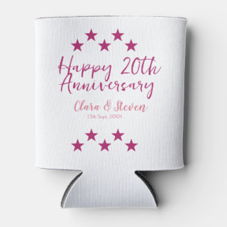 pink stars happy 20th anniversary wedding trendy b can cooler
