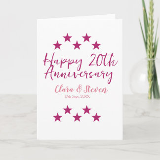 pink stars happy 20th anniversary wedding trendy b card