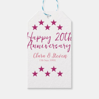 pink stars happy 20th anniversary wedding trendy b gift tags