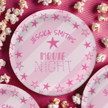 Pink Stars Movie Night Party Plates