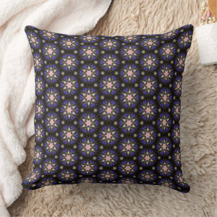 Pink Stars on Purple an Black Kaleidoscope Pattern Throw Pillow