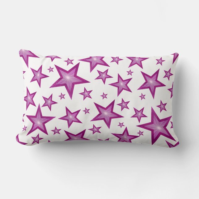 Pink Stars printed throw pillow lumbar white (Front)