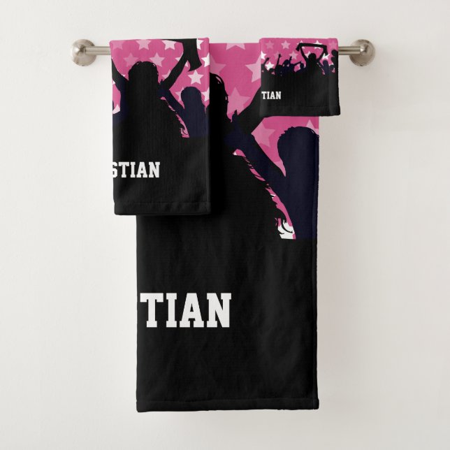 Pink Stars Soccer Ball and Fans Bath Towel Set (Insitu)