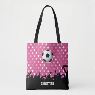 Pink Stars Soccer Ball and Fans Tote Bag