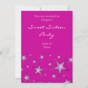 Pink Stars Sweet sixteen invitation verticale rose