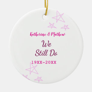 Pink stars Vow renewal anniversary wedding modern  Ceramic Ornament