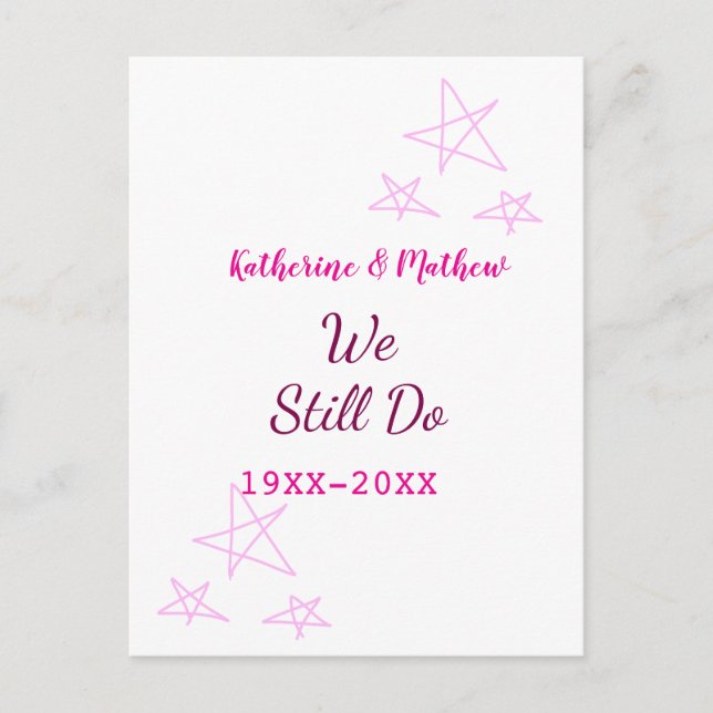 Pink stars Vow renewal anniversary wedding modern  Postcard (Front)