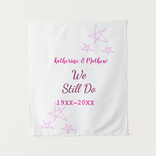 Pink stars Vow renewal anniversary wedding modern  Tapestry (Front)