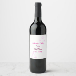 Pink stars Vow renewal anniversary wedding modern  Wine Label