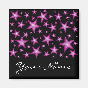 Pink Stars 'Your Name' frigo aimant carré noir
