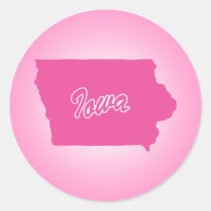 Pink State Iowa Classic Round Sticker