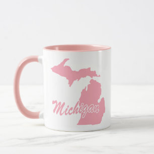 Pink State Of Michigan Shape Mug