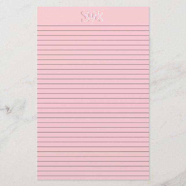 Pink Stationery Paper Monogram optional lines (Front)