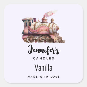 Pink Steam train Vintage Candle Business Square Sticker