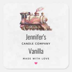 Pink Steam train Vintage Candle Business Square Sticker