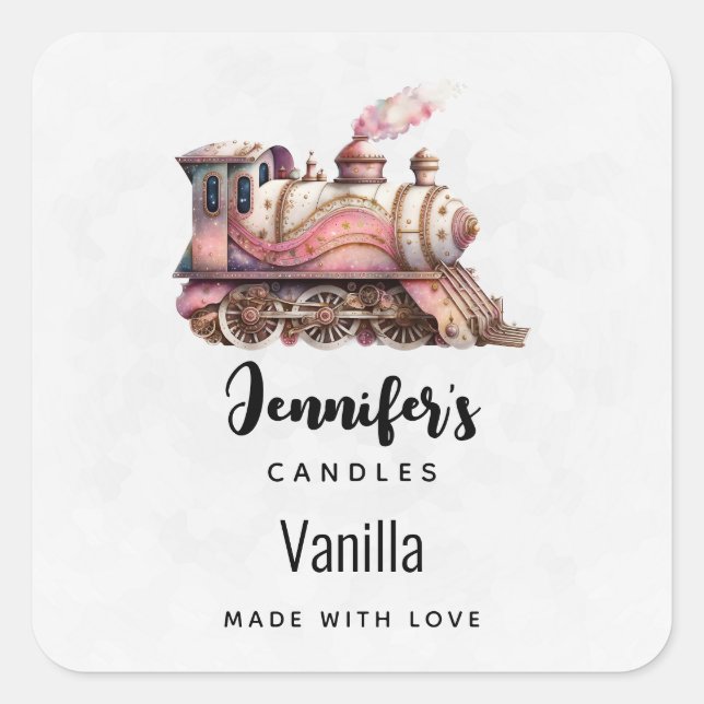 Pink Steam train Vintage Candle Business Square Sticker (Front)