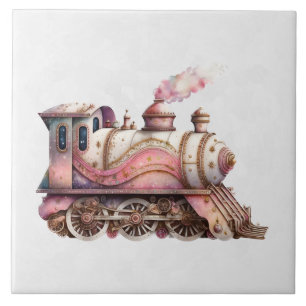 Pink Steam Train Vintage Style Tile