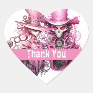 Pink Steampunk wedding skeletons Heart Sticker