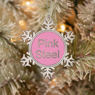 Pink Steel pewter snowflake Christmas ornament