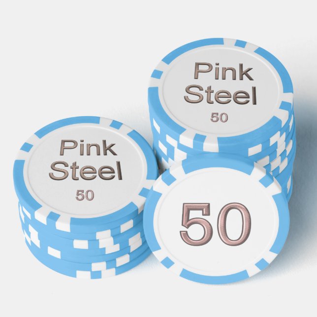 Pink Steel white light blue 50 striped poker chip (Stack)