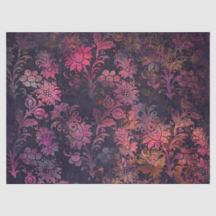 Pink Stencil Flowers on Dark Decoupage Tissue Paper