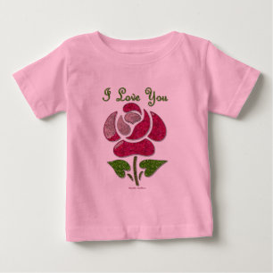 Pink Stencil Rose I Love You Baby T-Shirt