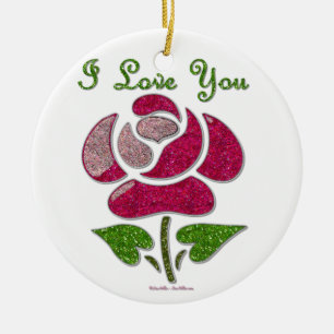 Pink Stencil Rose I Love You Ceramic Ornament