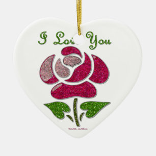 Pink Stencil Rose I Love You Ceramic Ornament