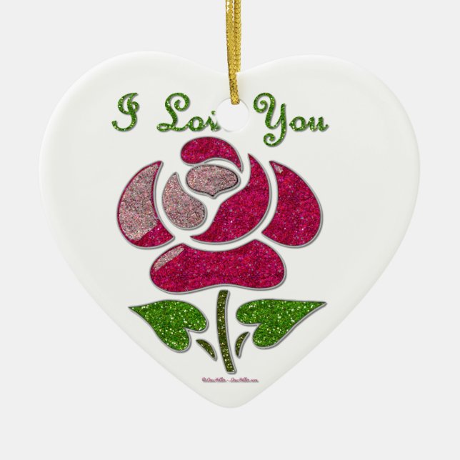 Pink Stencil Rose I Love You Ceramic Ornament (Front)