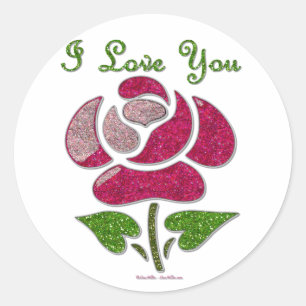 Pink Stencil Rose I Love You Classic Round Sticker