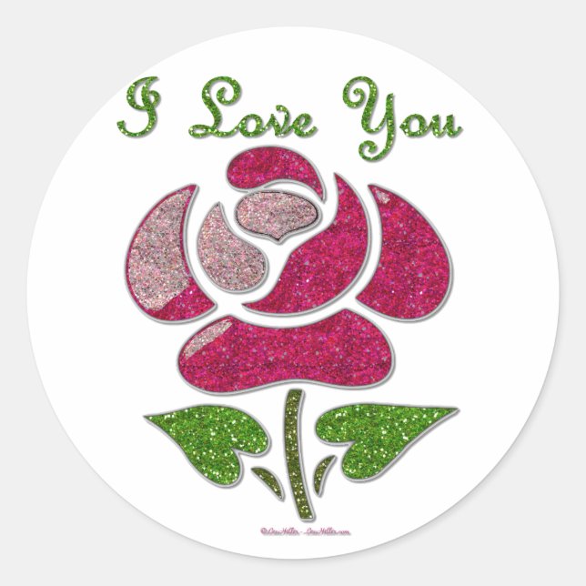 Pink Stencil Rose I Love You Classic Round Sticker (Front)