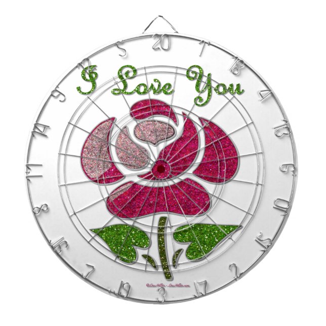 Pink Stencil Rose I Love You Dartboard (Front)