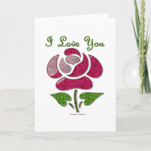 Pink Stencil Rose I Love You Holiday Card