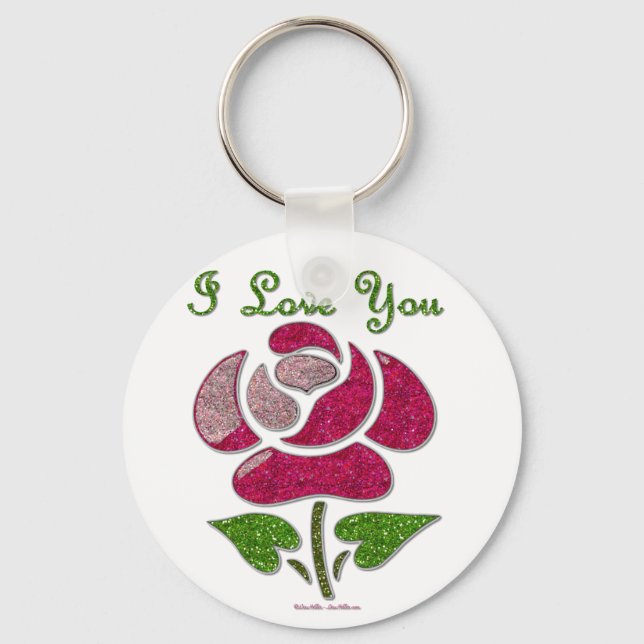 Pink Stencil Rose I Love You Keychain (Front)