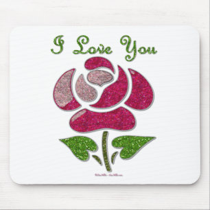 Pink Stencil Rose I Love You Mouse Pad