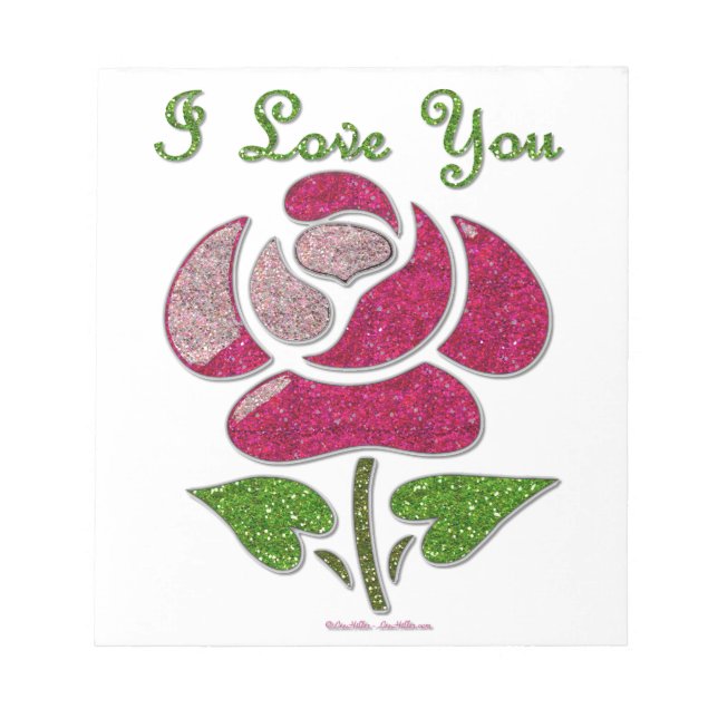 Pink Stencil Rose I Love You Notepad (Front)