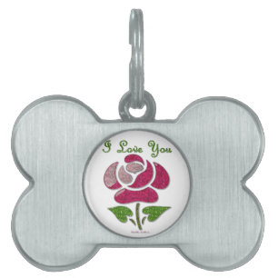Pink Stencil Rose I Love You Pet Tag