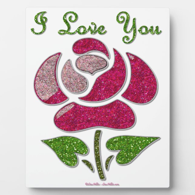 Pink Stencil Rose I Love You Plaque (Front)