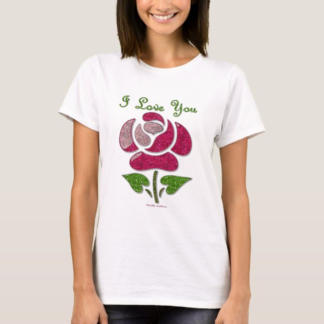 Pink Stencil Rose I Love You T-Shirt (Front)