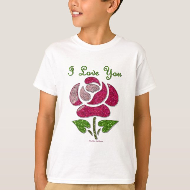 Pink Stencil Rose I Love You T-Shirt (Front)