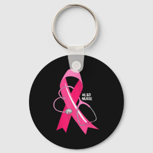 Pink Stethoscope Nurse Breast Cancer Keychain