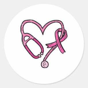 Pink Stethoscope Nurse Medical Breast Cancer Aware Classic Round Sticker
