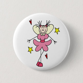 Pink Stick Figure Angel Button